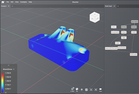 Meshless stress analysis performed on an engine bracket